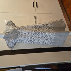 Suno Womens Cotton Cottage Floral Striped Tunic Midi Dress Blue & White Size XS